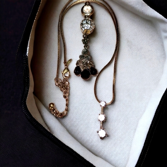 Gorgeous diamond like vintage gold necklace with additional two pendants~ - Picture 1 of 1